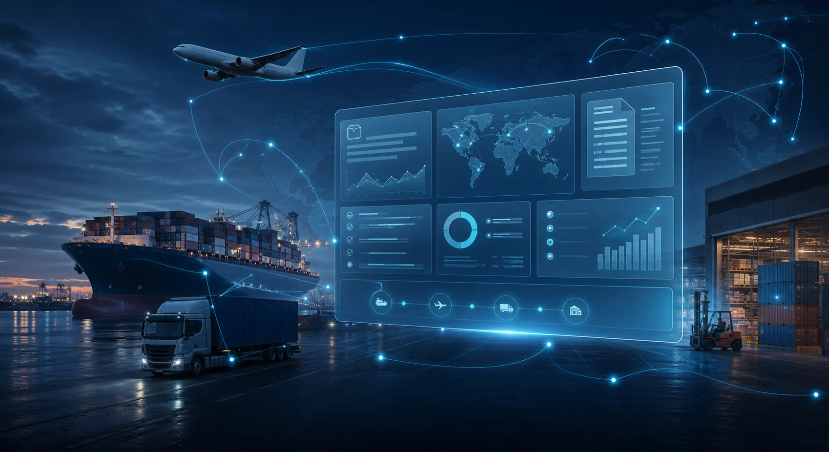 Freight forwarding software connecting air, ocean, road, warehouse, documentation, and shipment analytics
