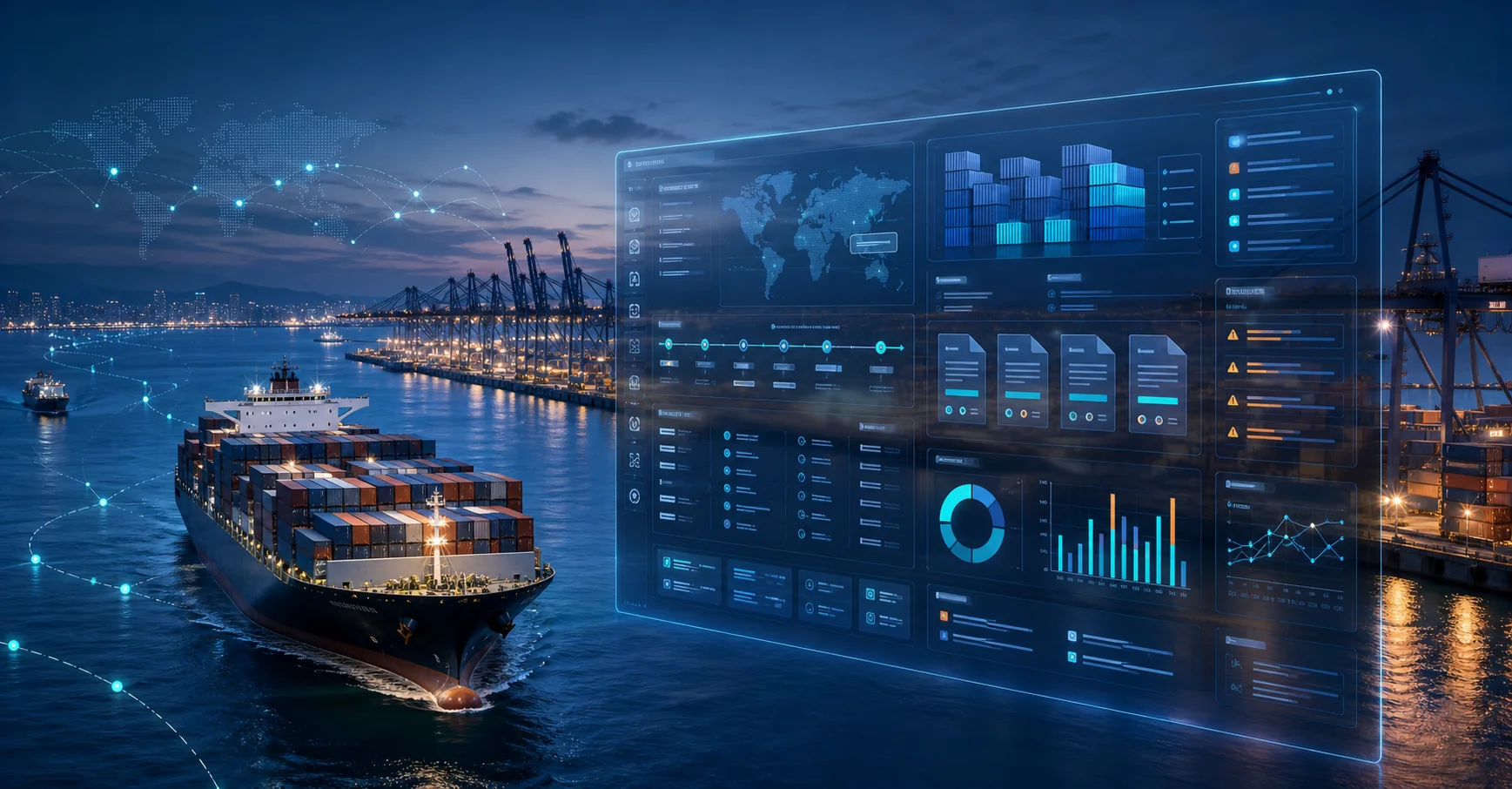 NVOCC software connecting container inventory, vessel voyages, bill of lading documents, manifests, detention and billing analytics